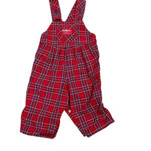 Vintage OshKosh Red Plaid Overalls Size 12 Months Button Shoulders VTG